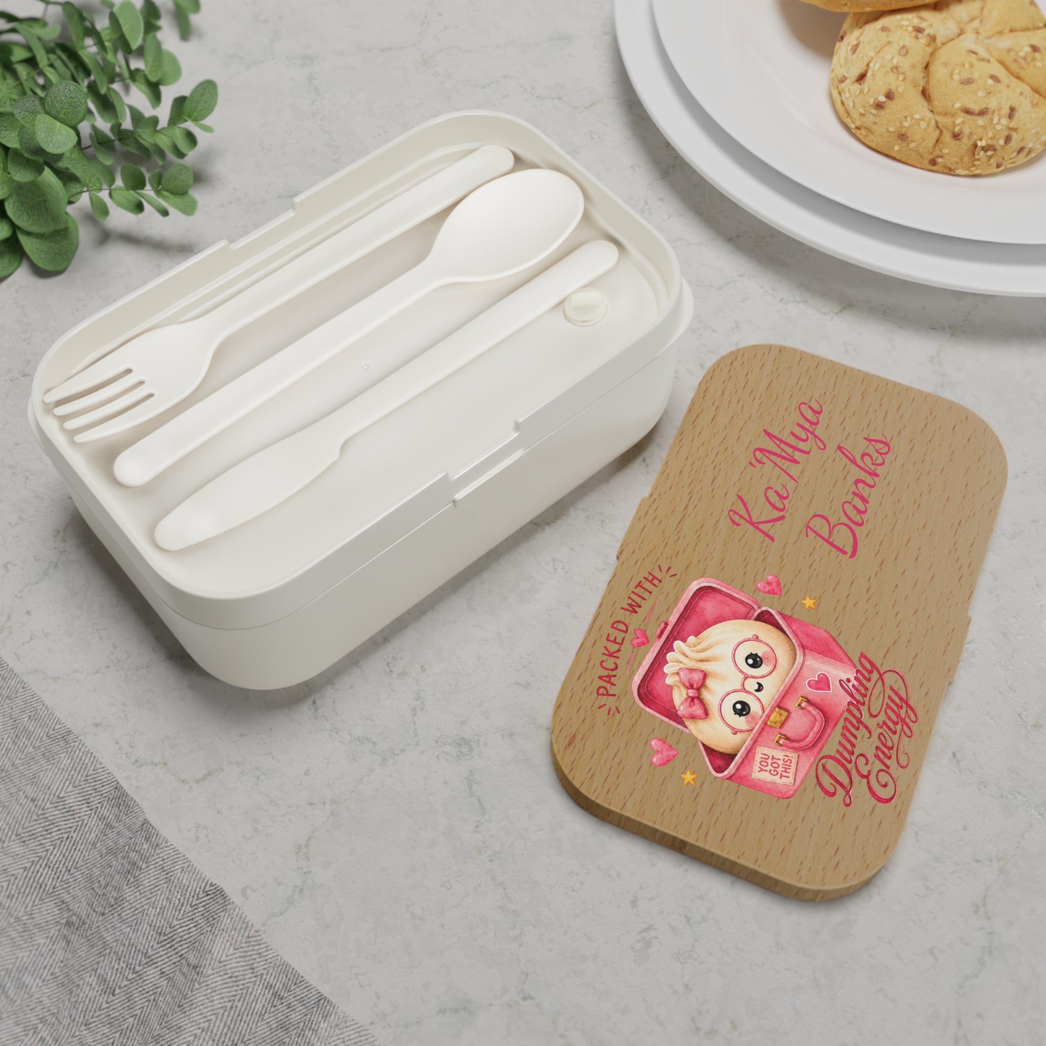 Personalized Bento Lunch Box — "Packed with Dumpling Energy" Cute Kawaii Kids Lunchbox