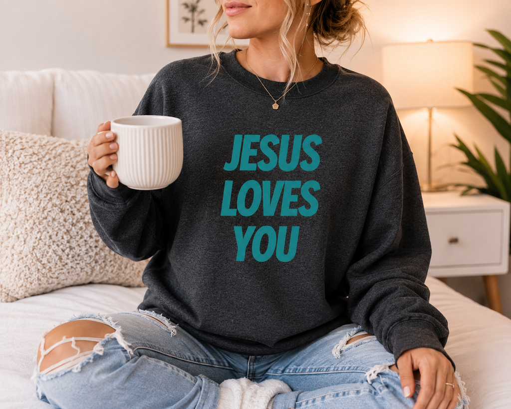 Jesus Loves You Crewneck Sweatshirt — Inspirational Christian Message Pullover