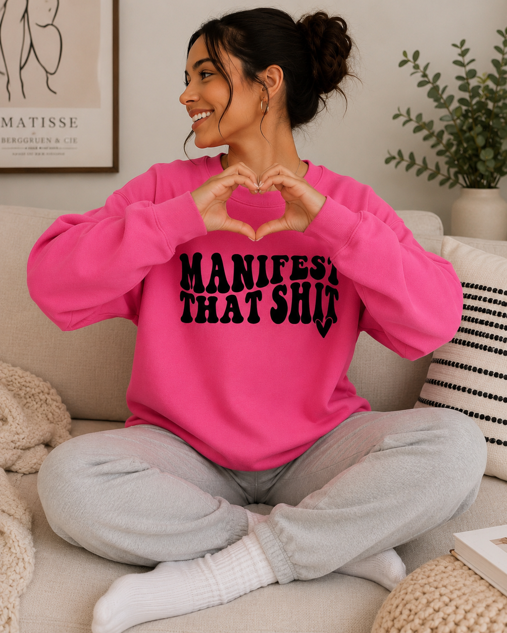 Crewneck Sweatshirt — "Manifest That Shit" Graphic Motivational Pullover