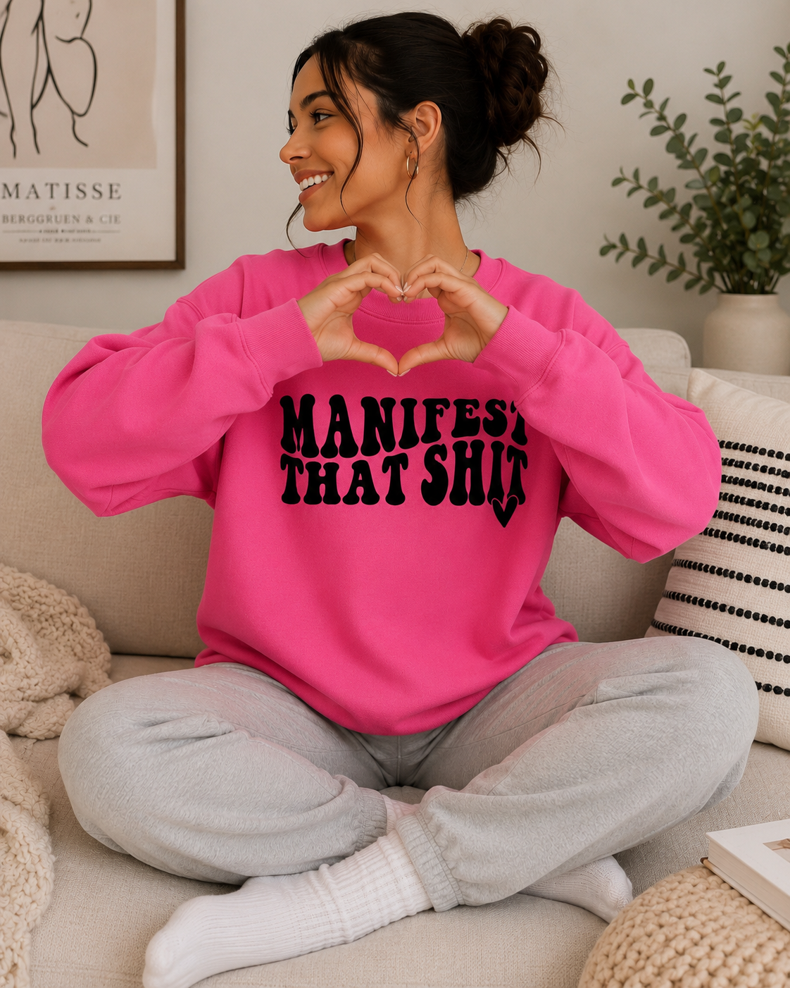 Crewneck Sweatshirt — "Manifest That Shit" Graphic Motivational Pullover
