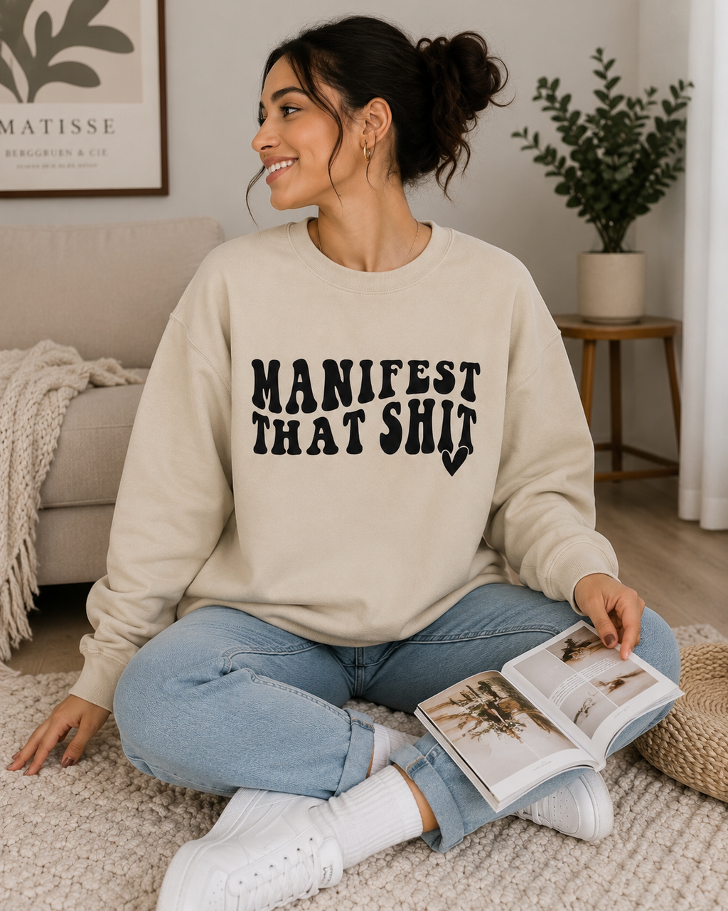 Crewneck Sweatshirt — "Manifest That Shit" Graphic Motivational Pullover