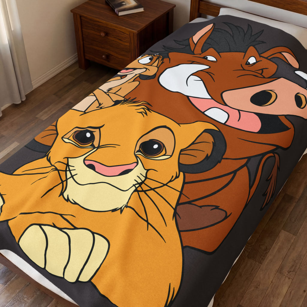 Lion Cub & Friends Velveteen Plush Blanket — Cute Simba-Inspired Kids Throw