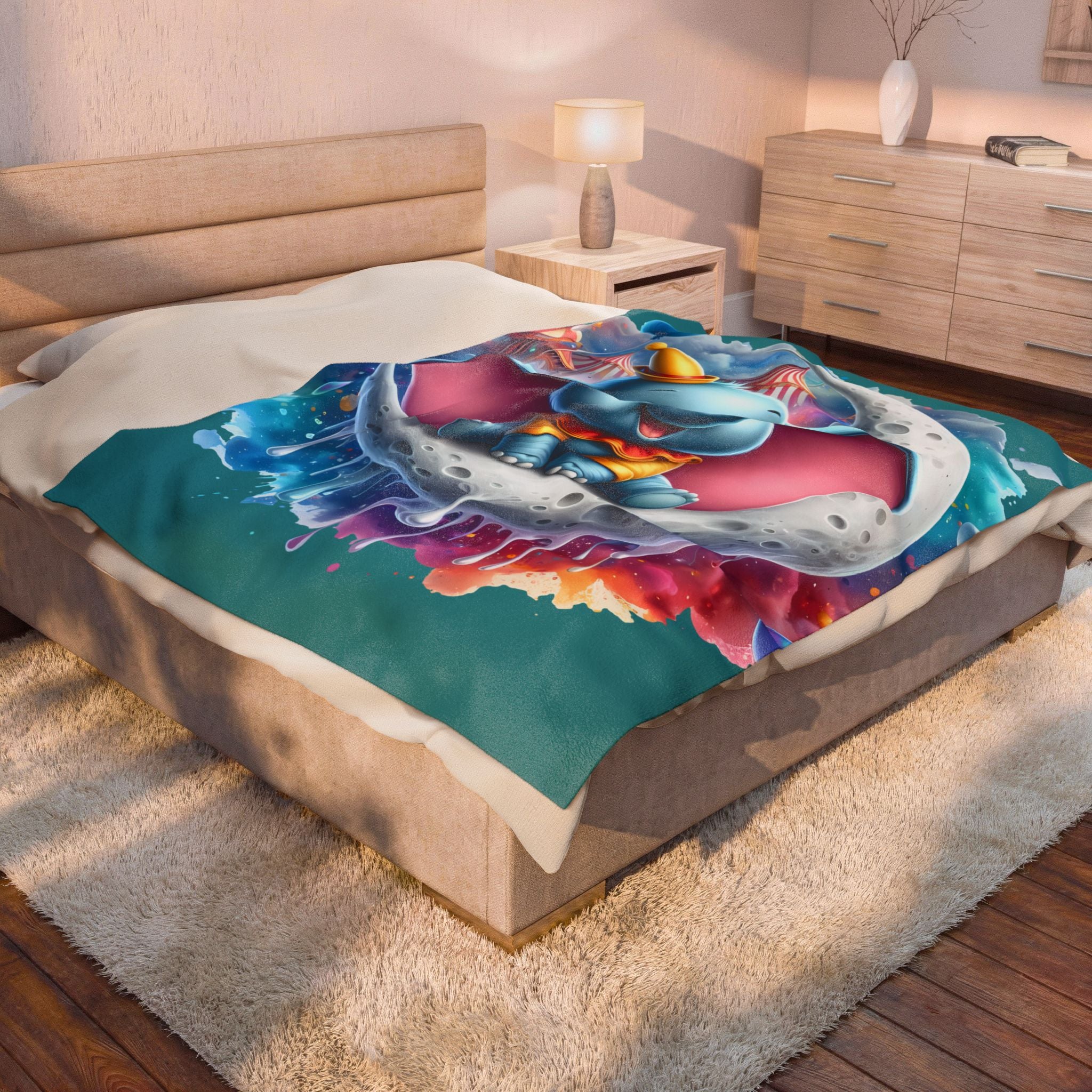 Cute Dumbo Moon Velveteen Plush Blanket — Cozy Throw
